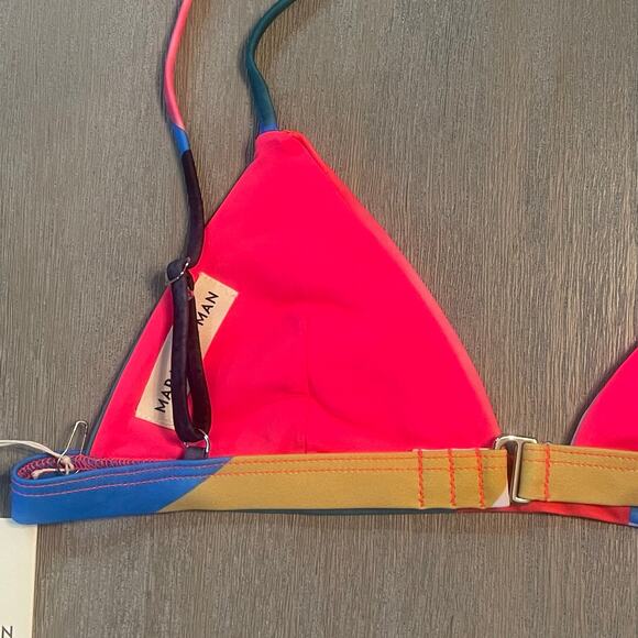 Mara Hoffman Astrid Blue Multi Triangle Bikini Top Size M UPF 50+ Colorful 80s - Picture 6 of 10